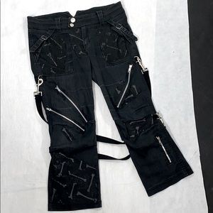 Boneyard black denim moto bondage strap pa…
